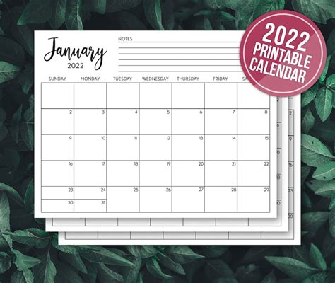 PRINTABLE CALENDAR 2022 Calendar Planner Insert Minimalist | Etsy