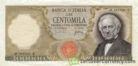 100000 Italian Lire banknote (Manzoni) - Exchange yours for cash today