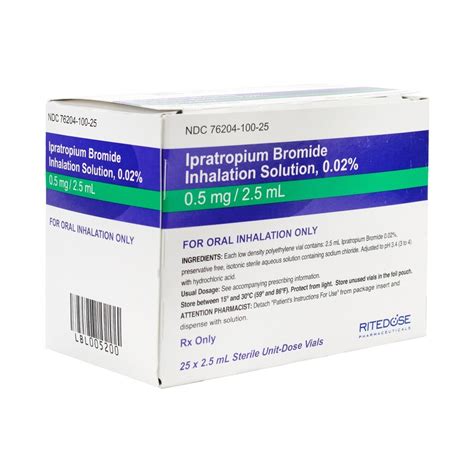 Ipratropium Bromide, 0.02%, Inhalation Solution, 2.5mL, 25 Vials/Tray ...