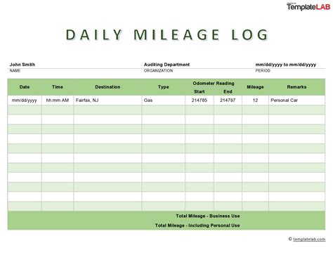 20 Printable Mileage Log Templates (Free) ᐅ TemplateLab