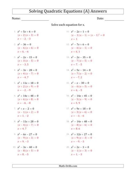 Solve Using The Quadratic Formula Worksheet