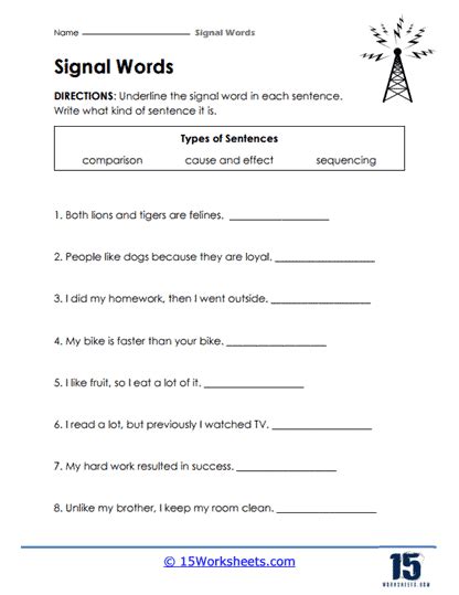 Signal Words #1 Worksheet - 15 Worksheets.com