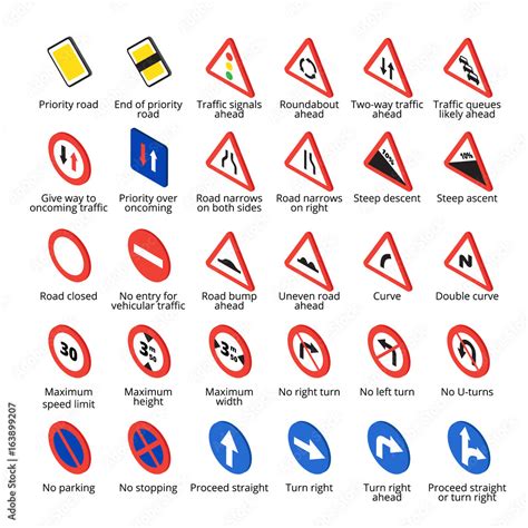 Isometric european traffic signs set. Vector road icons collection. Stock Vector | Adobe Stock