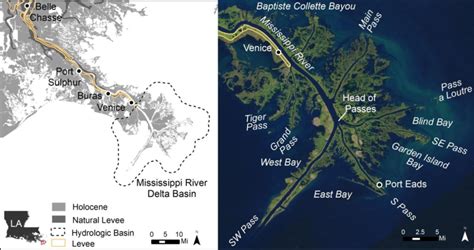 Map of Mississippi River Delta Basin and Sentinel-2 satellite imagery ...