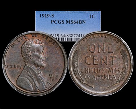 1919-S 1C Lincoln Wheat Cent PCGS MS64BN - The Penny Lady®