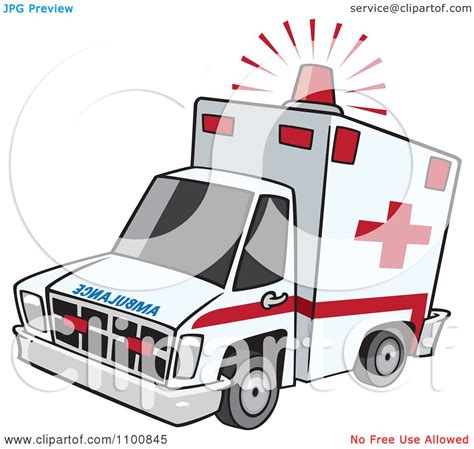 Clipart Emergency Ambulance With Lit Siren Light - Royalty Free Vector ...