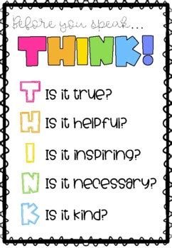 Before you speak... THINK! Classroom Poster by Ms Classroom Content