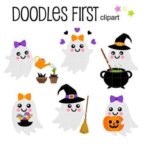 Cute Halloween Ghost Digital Clip Art for Scrapbooking Card - Etsy Finland