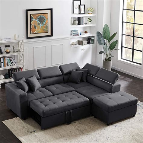 modern convertible sectional sofa black upholstery adjustable headrests attractive contemporary ...