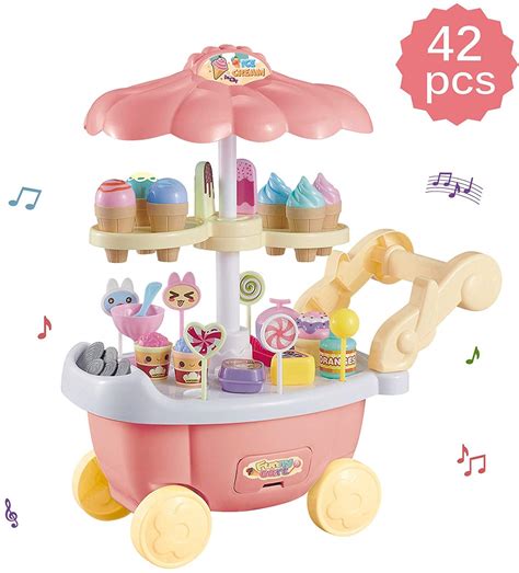 Large Ice Cream Cart 42 Piece Dessert Candy Trolley Kitchen Toy Set ...