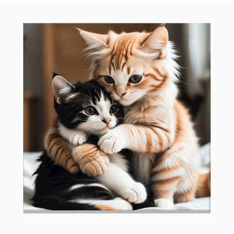 Cute Cats Hugging Each Other Canvas Print by Gladiator - Fy