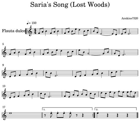 Saria's Song (Lost Woods) - Sheet music for Recorder