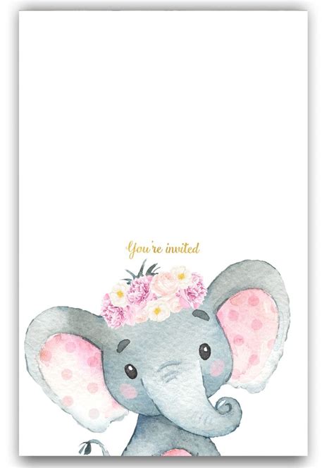 Elephant baby shower invitation, pink floral elephant #42 in 2020 | Elephant baby shower theme ...