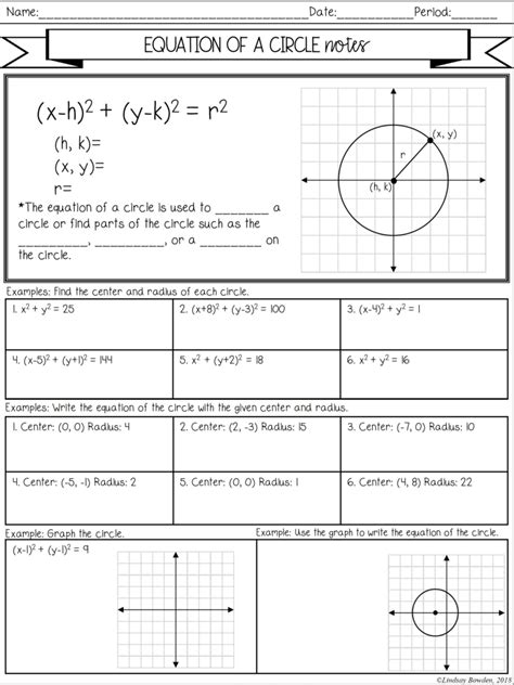 Equation of a Circle Notes and Worksheets - Lindsay Bowden