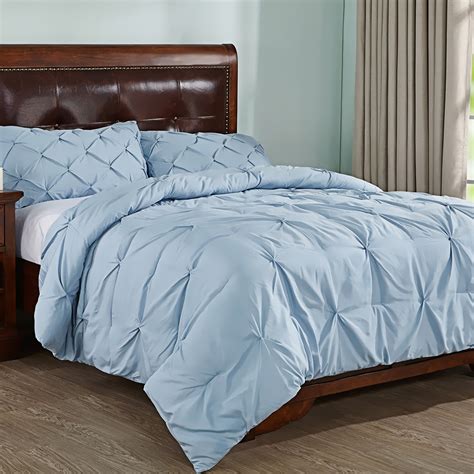 Peace Nest 3-Piece Pleat Down Alternative Comforter Set, Queen Size, Light Blue - Walmart.com ...