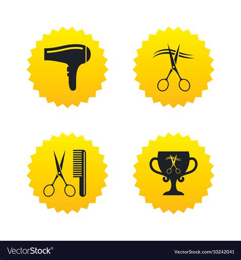 Hairdresser icons scissors cut hair symbol Vector Image