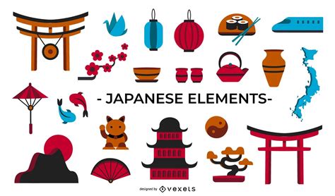 Japanese Culture Flat Elements Collection Vector Download