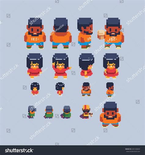 Game Characters Pixel Art Sprites Set: เวกเตอร์สต็อก (ปลอดค่าลิขสิทธิ์ ...