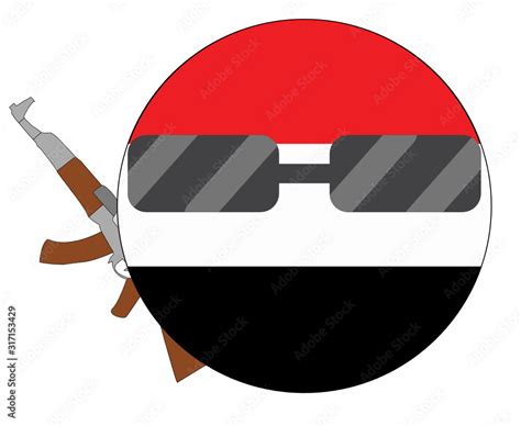 Cool Yemen flag emoji. Round Yemeni flag emoticon wearing sunglasses and holding a machine gun ...