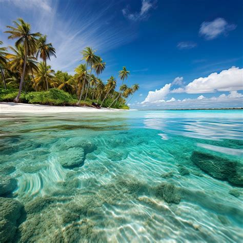 Serene Paradise Aesthetic Tropical Beach with Clean Blue Water Palm ...