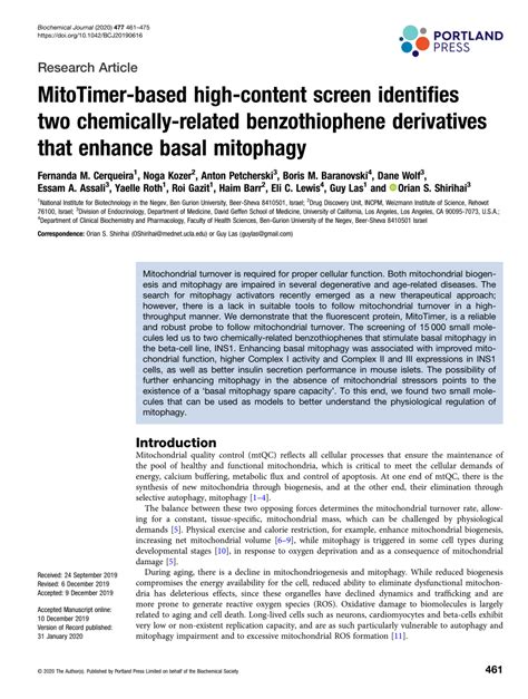 (PDF) MitoTimer-based high-content screen identifies two chemically-related benzothiophene ...