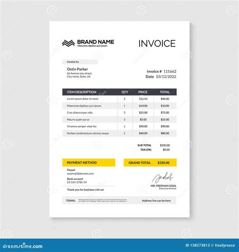 Invoice Minimal Design Template. Bill Form Business Invoice Accounting ...