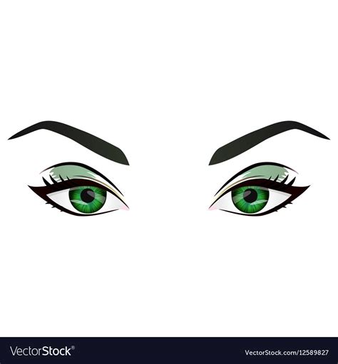 Realistic cartoon female green eyes and Royalty Free Vector