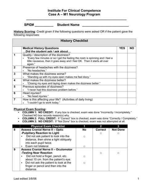 Physical Exam Checklist