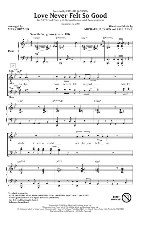 Michael Jackson Love Never Felt So Good (arr. Mark Brymer) Sheet Music Notes, Chords | Michael ...