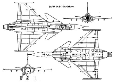 Saab JAS 39 Gripen Blueprint - Download free blueprint for 3D modeling