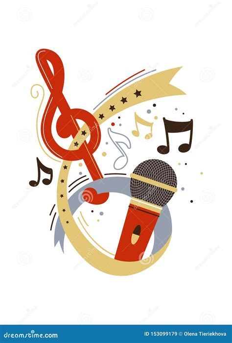 Microphone and Music Notes Flat Vector Illustration Stock Vector - Illustration of karaoke ...