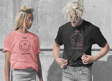 Free Male & Female Model Loose Fitting T-Shirt Mockup PSD - Good Mockups