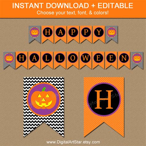 Digital Art Star: Printable Party Decor: Halloween Printable Banners with Editable Text