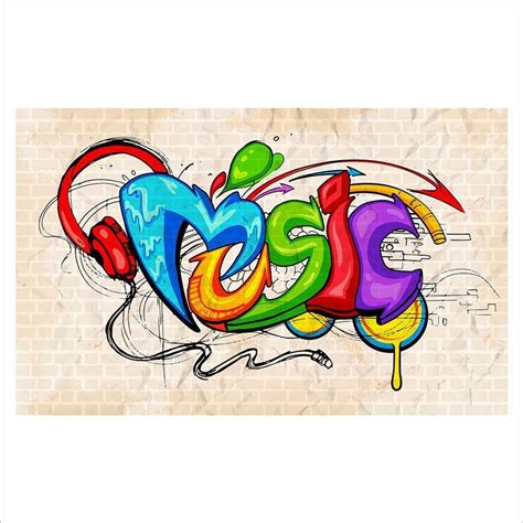 Graffiti mural con la palabra música en ingles - Murales de pared