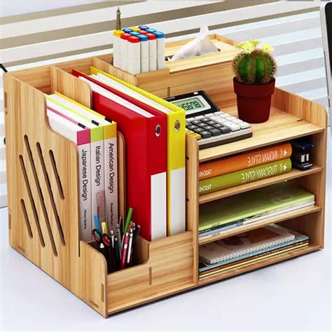 Diy Wooden Adjustable Desktop Storage Organizer Display Shelf Rack,Wood Office Supplies Desk ...