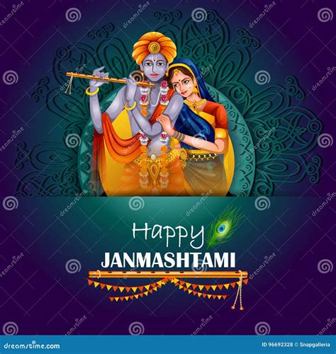 Lord Krishna And Radha On Happy Janmashtami Background Stock Vector - Illustration of friend ...