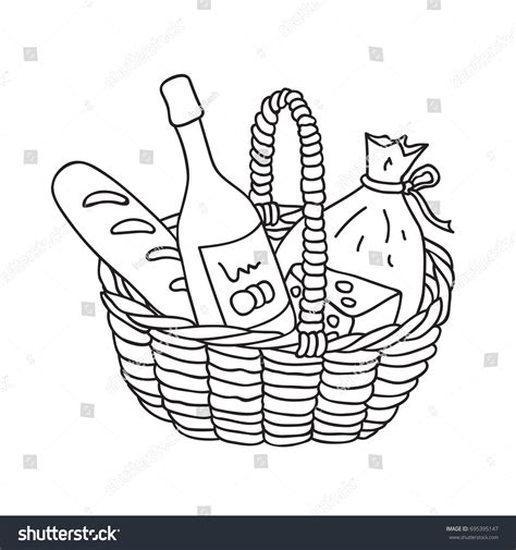 Hand Drawn Picnic Basket Food Wine Stock Vector (Royalty Free) 695395147 | Shutterstock