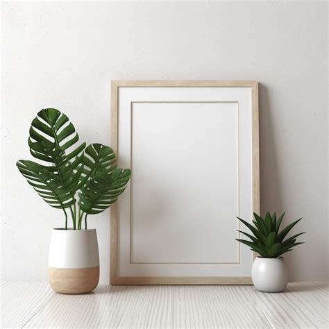 Premium AI Image | A framed picture of a plant and a wooden frame with ...