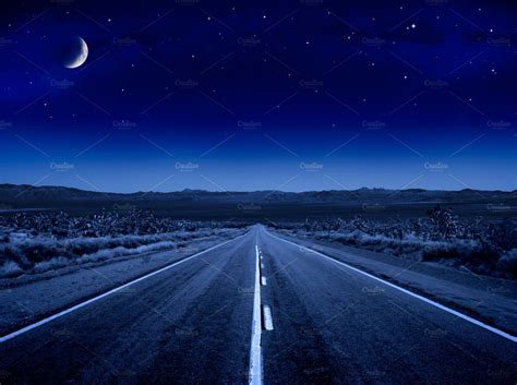 Desert Night Road | Arts & Entertainment Stock Photos ~ Creative Market