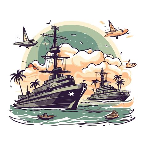 Pearl Harbor Day Vector, Sticker Clipart Military Style War Ships On ...