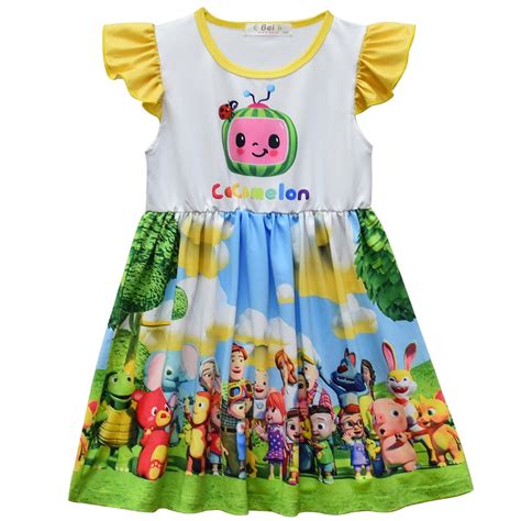 New 2-8 Years Old Cute Cocomelon Dress Kids Summer Colorful Casual ...