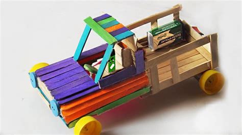 Popsicle Stick Crafts- How To Make a Car Toy - Powered Car | Popsicle stick crafts for kids ...