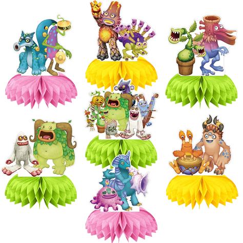 Buy My Singing Monsters Party Decorations Honeycomb Centerpiece, 7 Pieces Music Game 3D Double ...