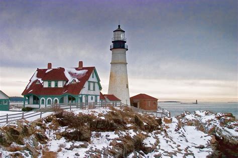 View of Ram Island lighthouse from Portland head lighthouse Photograph by Jeff Folger - Fine Art ...