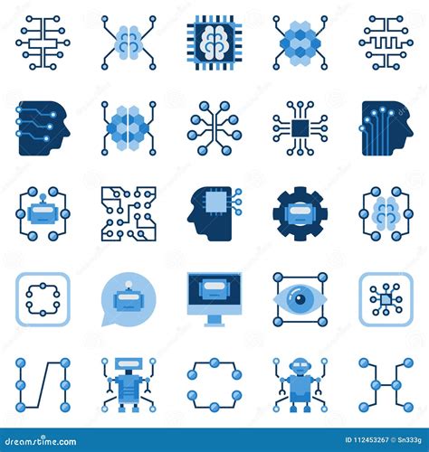 Artificial Intelligence Flat Icons Set. Vector AI Symbols Stock Vector ...