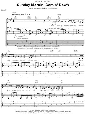 Kris Kristofferson "Sunday Mornin' Comin' Down" Guitar Tab - Download ...