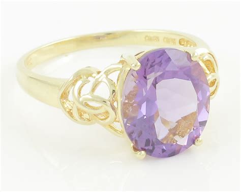 Vintage 14K Oval Amethyst Ring - Yellow Gold Eternity Knot Mounting 4 CT Amethyst - Size 9 circa ...