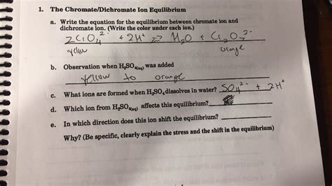 Solved 1. The Chromate/Dichromate Ion Equilibrium a. Write | Chegg.com