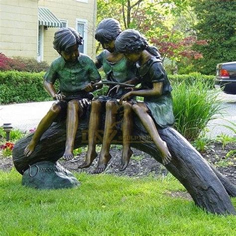 Life-Size Bronze Boy and Girl Reading Book Garden Statue