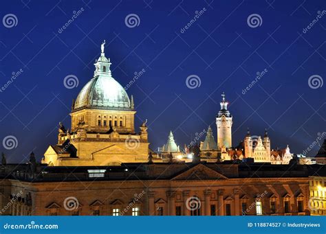 Skyline Leipzig in Germany at Night - Federal Administrative Cou Stock ...